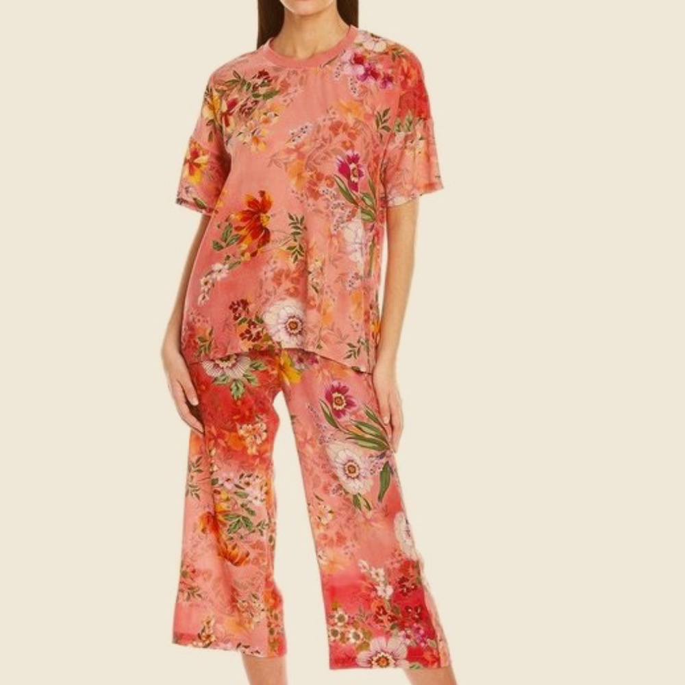 Johnny Was Coral Floral Short-Sleeve Pajama Set